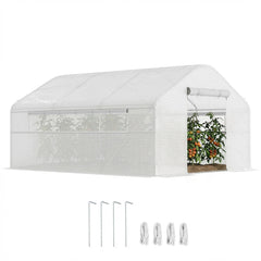 13' x 10' x 6.5' Tunnel Greenhouse Hoop House with Upgraded Galvanized Steel Frame and Large Windows, White