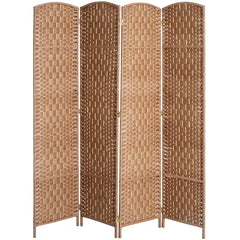 Room Divider 4 Panel, 6FT Tall Folding Privacy Screen, Freestanding Hand-Woven Partition for Room Separation with 360° Hinges, Paper Rope Diamond Weave, Natural