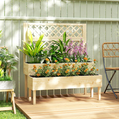 2-Tier Raised Garden Bed with Trellis, Elevated Planter Box for Climbing Plants, Natural