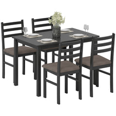 5-Piece Small Kitchen Table Set for 4, Farmhouse Dining Table Set with Upholstered Chairs and Rubber Wood Legs, Black