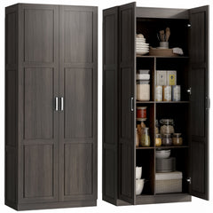 Farmhouse Pantry Cabinet, 71" Tall Kitchen Pantry Storage Cabinet with Soft-Close Hinges, Adjustable Shelves, Espresso