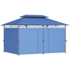 10' x 13' Double Roof Patio Gazebo, Outdoor Gazebo with Curtains, for Garden, Lawn, Backyard and Deck, Dark Blue
