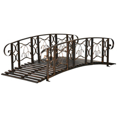 6' Metal Arch Backyard Garden Bridge with 660 lbs. Weight Capacity, Safety Siderails, Vine Motifs, Easy Assembly for Backyard Creek, Stream, Pond, Brown