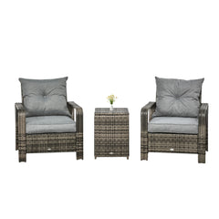 3 Piece Patio Furniture, PE Wicker Storage Table & Chairs, Gray