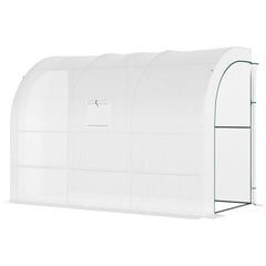 10' x 5' x 7' Outdoor Walk-In Greenhouse, Plant Nursery with Zippered Doors, PE Cover and 3 Wire Shelves, White