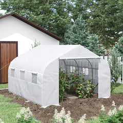11.5' x 10' x 6.5' Walk-in Greenhouse, Tunnel Green House with Zippered Mesh Door and 6 Mesh Windows, Gardening Plant Hot House with Galvanized Steel Frame, White