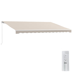 16'x10' Electric Retractable Awning Sunshade Shelter with Remote Controller & Crank Handle for Deck Balcony Yard, Cream