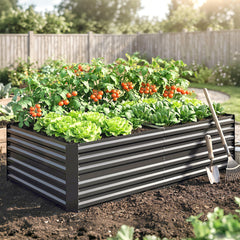 Galvanized Raised Garden Bed, Steel Outdoor Planters with Reinforced Rods, 71" x 36" x 23", Dark Gray