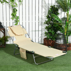 Tanning Chair with Face Hole, 5-Level Adjustable Outdoor Chaise Lounge Chair with Pillow for Beach, Pool, Beige