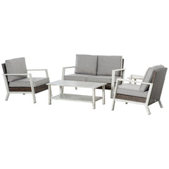 Aluminum Patio Furniture Set, 5 Piece Modern Outdoor Conversation Set with Loveseat Sofa, Chairs, Cushions, Coffee Table & Side Table, Gray