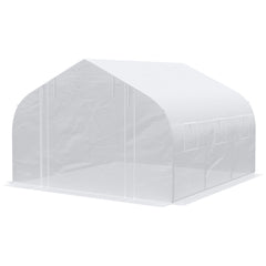 11.5' x 10' x 6.5' Walk-in Greenhouse, Tunnel Green House with Zippered Mesh Door and 6 Mesh Windows, Gardening Plant Hot House with Galvanized Steel Frame, White