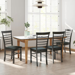 Wooden Dining Chairs Set of 4, Farmhouse Upholstered Kitchen Chairs with Rubber Wood Frame, Black and Gray