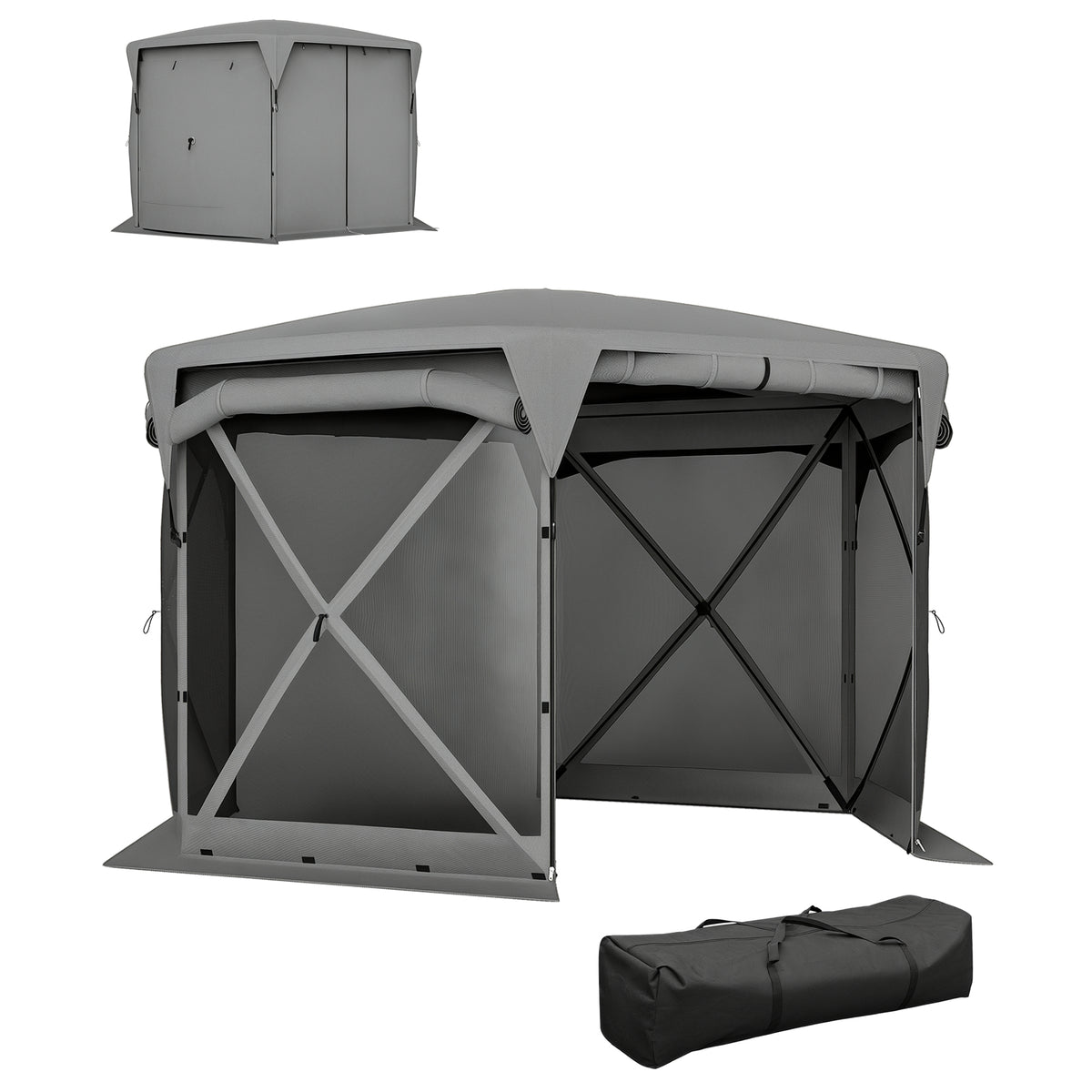 11 x 11ft Pop Up Gazebo Screen Tent with Removable Roof Cover, Roll-up Wind Panels for Camping, Backyard, Dark Gray