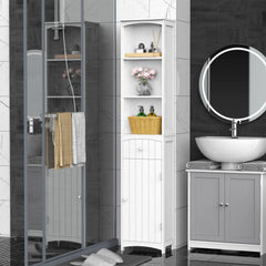 Bathroom Storage Cabinet, Free Standing Bathroom Storage Unit, Tall Linen Tower with 3-Tier Shelves and Drawer, White