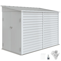 4.6' x 9' Outdoor Storage Shed, Lean to Metal Shed with Foundation Kit, Lockable Doors and Gloves for Patio, Lawn, White