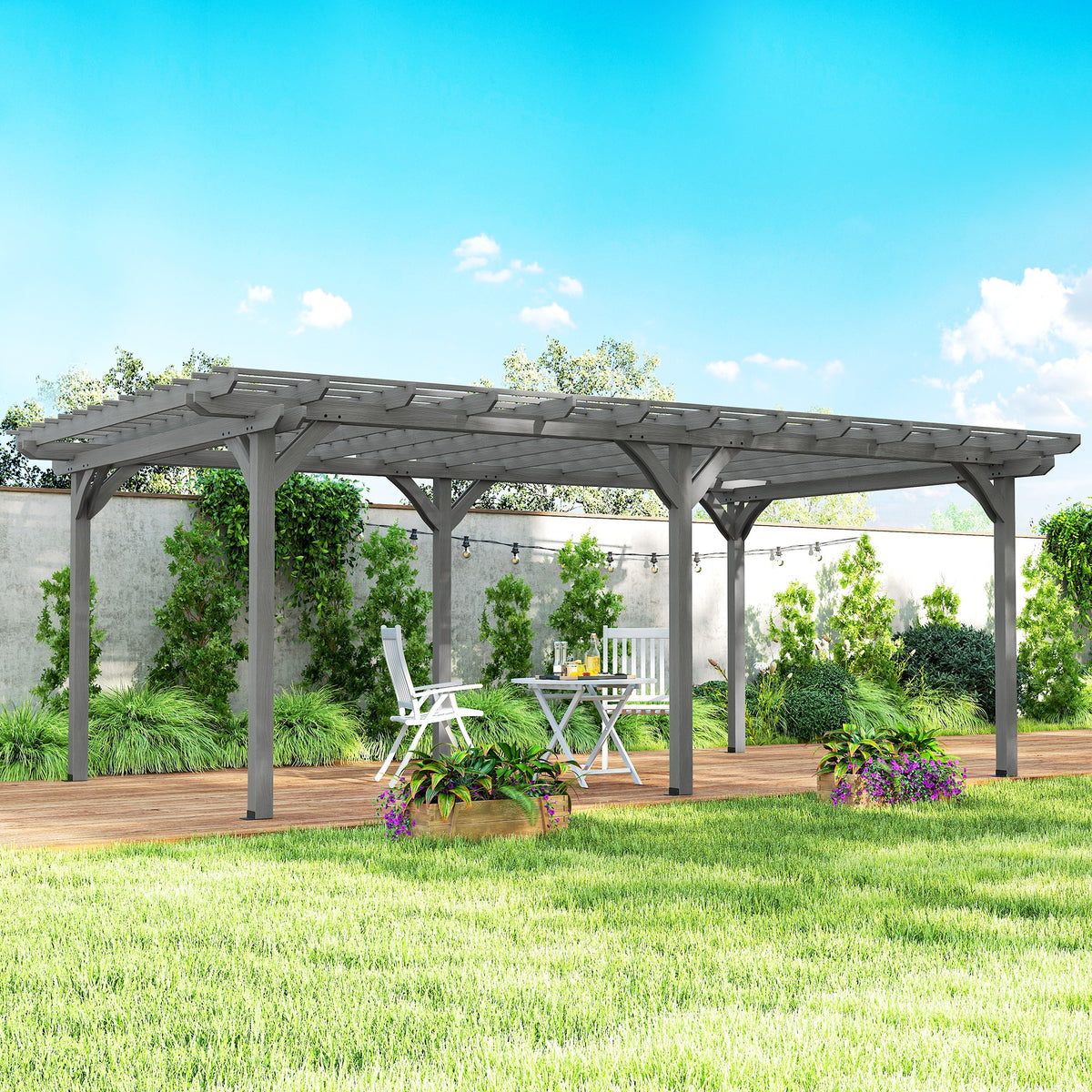 12' x 20' Outdoor Pergola, Wood Gazebo Grape Trellis with Stable Structure for Climbing Plant Support, Gray