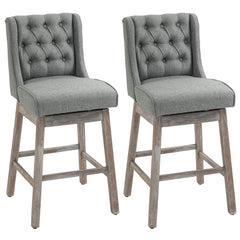 Bar Height Bar Stools Set of 2, 180 Degree Swivel Barstools with Solid Wood Footrests and Button Tufted Design, 30" Seat Height Bar Chairs for Kitchen Island, Gray