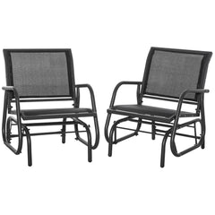 Porch Glider Set of 2, Metal Frame Swing Glider Chair with Breathable Mesh Fabric, Curved Armrests and Steel Frame for Garden, Poolside, Backyard, Balcony, Black
