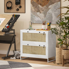 Lockable Filing Cabinet, Boho 2 Drawer File Cabinet with Adjustable Hanging Bar for Letter, A4 and Legal Size, White