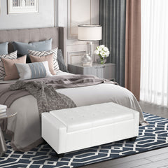 50.5" Faux Leather Rectangular Tufted Storage Ottoman for Living Room, Entryway, or Bedroom, White