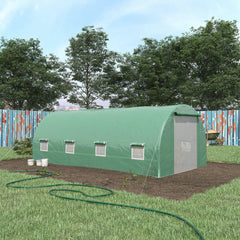 Steel Frame Walk-In Tunnel Greenhouse Garden Warm House Large Hot House Kit with Windows & Door, 19' x 10' x 7', Green