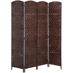 Room Divider 4 Panel, 6FT Tall Folding Privacy Screen, Freestanding Hand-Woven Partition for Room Separation with 360° Hinges, Paper Rope Diamond Weave, Brown