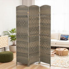 Folding Room Divider Screen 3 Panel 6' Tall Privacy Screen Freestanding Wood Partition for Home Office, Dark Rustic Oak