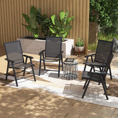 Set of 4 Outdoor Folding Chairs, Stackable Patio Dining Chairs with Armrests, Metal Frame, Black