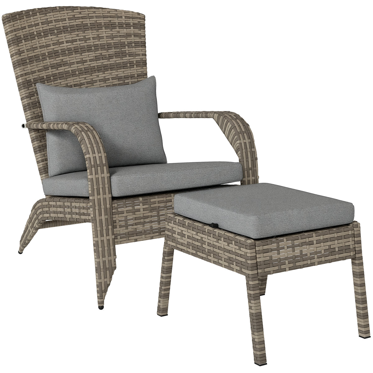 Wicker Adirondack Chair Fire Pit Chair w/ Ottoman & Cushions, Gray