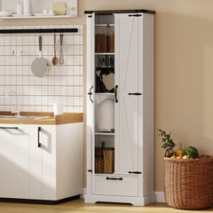 71" Pantry Cabinet, Kitchen Storage Cabinet with Adjustable Shelves, Barn Doors and Drawer for Dining Room, White