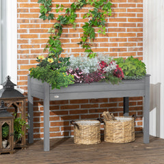 48" Raised Garden Bed, Elevated Wooden Planter Box with Holes for Vegetables, Herb, Flowers for Backyard, Dark Gray
