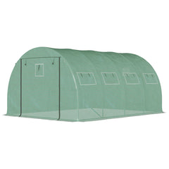 13' x 10' x 6.5' Walk-in Tunnel Greenhouse with 2 Zippered Mesh Doors & 10 Mesh Windows, Upgraded Gardening Plant Hot House with Galvanized Steel Hoops, Green