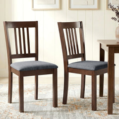 Dining Chairs Set of 2 Linen Upholstered Kitchen Chairs with Rubberwood Legs for Dining Room Living Room Espresso Gray