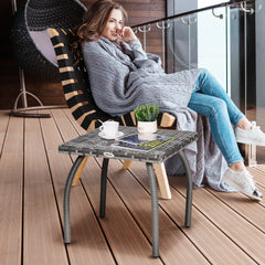 Outdoor PE Wicker Side Table, Small Square Rattan End Table, All-Weather Material Coffee Table for Garden, Balcony, Backyard, Grey