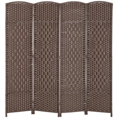 Folding Room Divider Screen 4 Panel 6' Tall Privacy Screen Freestanding Wood Partition for Home Office, Brown