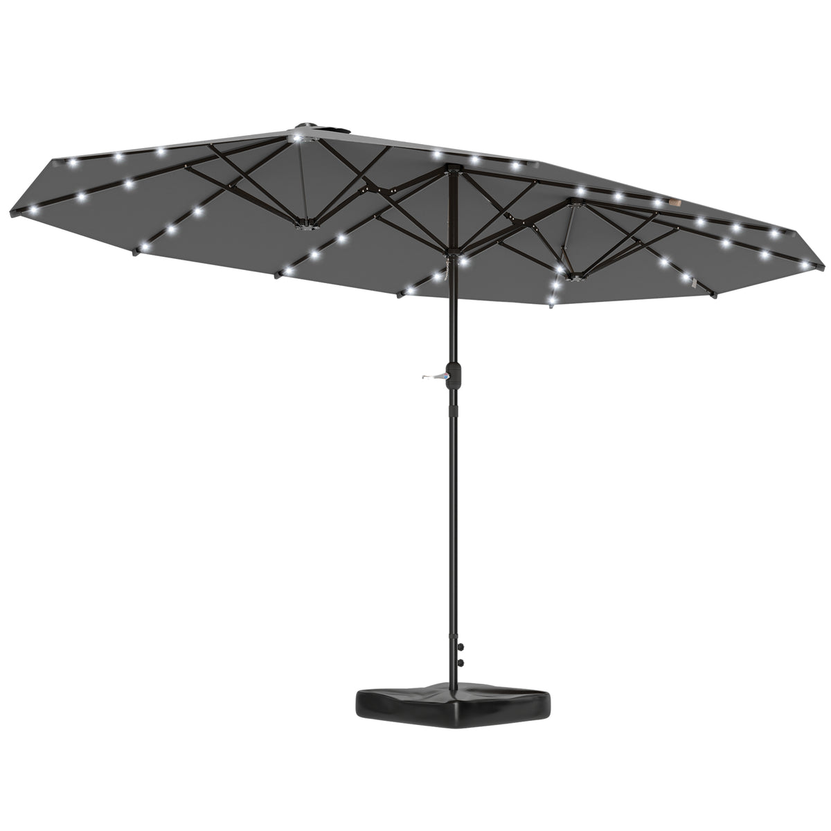 Garden Parasol 14.4ft Double-Sided Sun Umbrella with Base, Patio Parasol with LED Solar Lights, Gray
