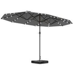 Garden Parasol 14.4ft Double-Sided Sun Umbrella with Base, Patio Parasol with LED Solar Lights, Gray