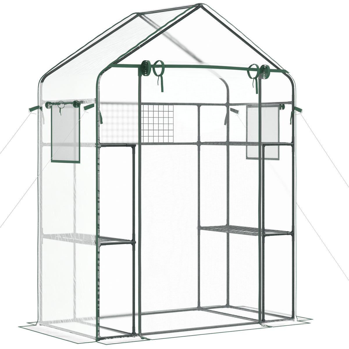 Outdoor Walk-in Mini Greenhouse with Mesh Door & Windows, Small Portable Garden Green House with 3 Tiers 6 Shelves, Trellis, & Plant Labels