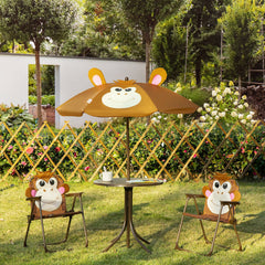 Kids Table and Chair Set, Outdoor Folding Garden Furniture, Picnic Table for Patio Backyard, with Removable & Height Adjustable Sun Umbrella, Aged 3-6 Years Old, Brown