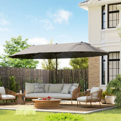 Extra Large 15 ft Patio Umbrella, Double-Sided Large Outdoor Umbrella with Crank Handle and Air Vents for Backyard, Deck, Pool, Market, Gray