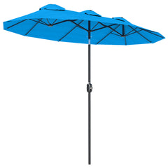 Double-sided Patio Umbrella, 9.5' Outdoor Umbrella with Push Button Tilt and Crank, 3 Air Vents and 12 Ribs, Cyan Blue