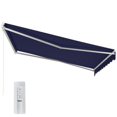 12' x 10' Electric Retractable Awning Sunshade Shelter with Remote Controller, Crank Handle for Deck Balcony Yard, Blue