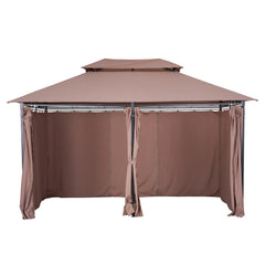 10' x 13' Patio Gazebo, Outdoor Gazebo Canopy Shelter with Curtains, Vented Roof, Steel Frame for Garden, Lawn, Backyard and Deck, Khaki
