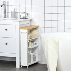 Slim Bathroom Cabinet with Wheels Storage Organizer, White