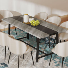 Industrial Kitchen Table for 8 People, 70.9" Long Dining Table with Large Tabletop and Steel Legs for Dining Room, Gray