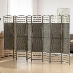 8 Panel Folding Room Divider Portable Privacy Screen Wave Fiber Room Partition for Home Office Dark Gray