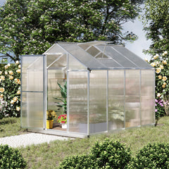 8' L x 6' W Walk-In Polycarbonate Greenhouse with Roof Vent for Ventilation & Rain Gutter for Winter