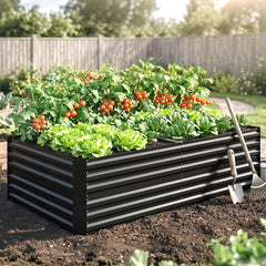 Galvanized Raised Garden Bed, Steel Outdoor Planters with Reinforced Rods, 71" x 36" x 23", Black