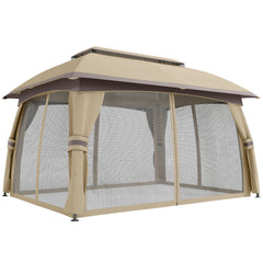 10' x 13' Patio Gazebo, Outdoor Gazebo Canopy Shelter with Netting, Vented Roof for Garden, Beige