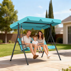 3-Seat Outdoor Patio Swing Chair with Removable Cushion, Steel Frame Stand and Adjustable Tilt Canopy for Patio, Garden, Poolside, Balcony, Backyard, Green